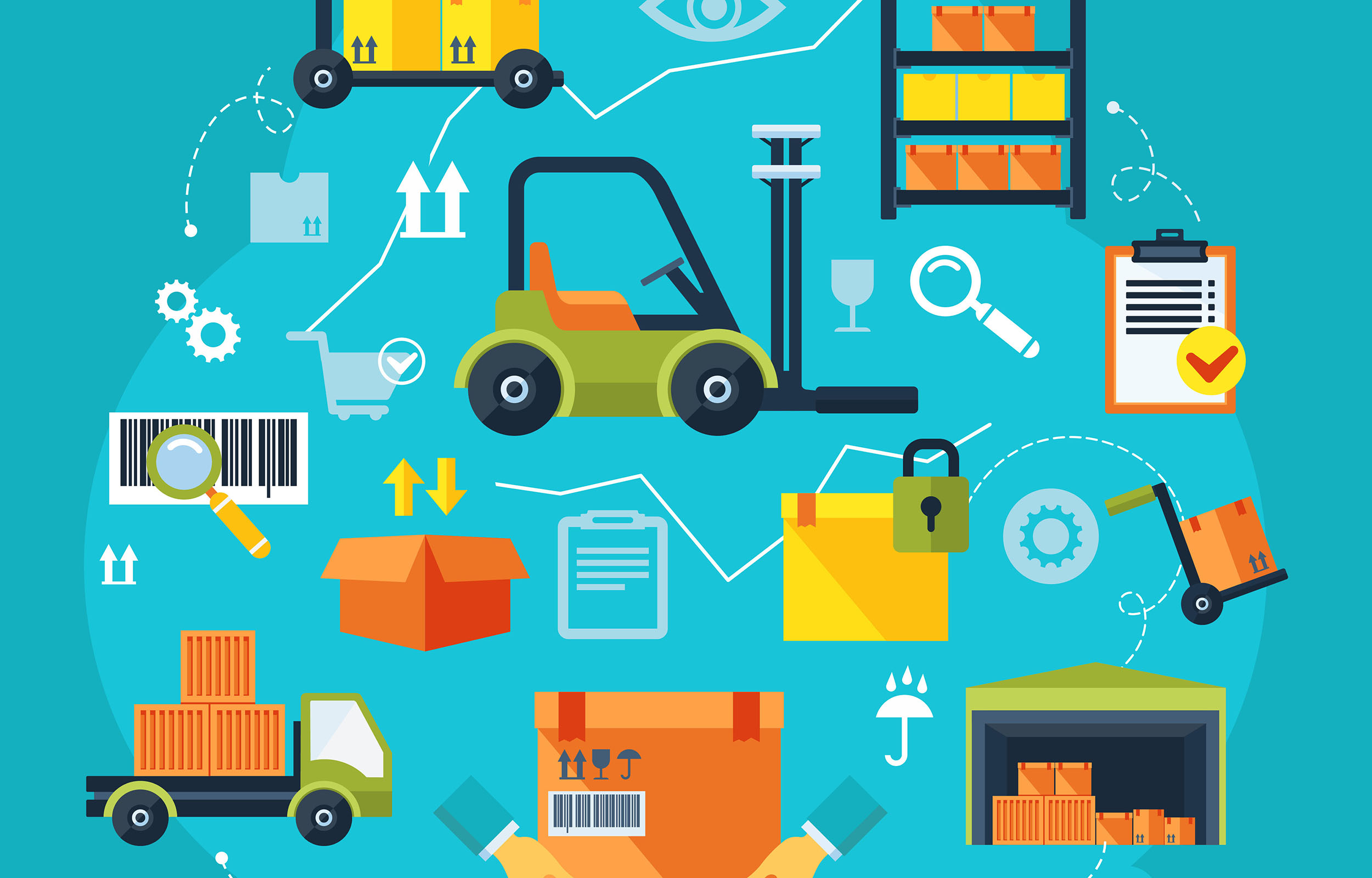 Warehouse icons flat set of storage decorative elements  illustration